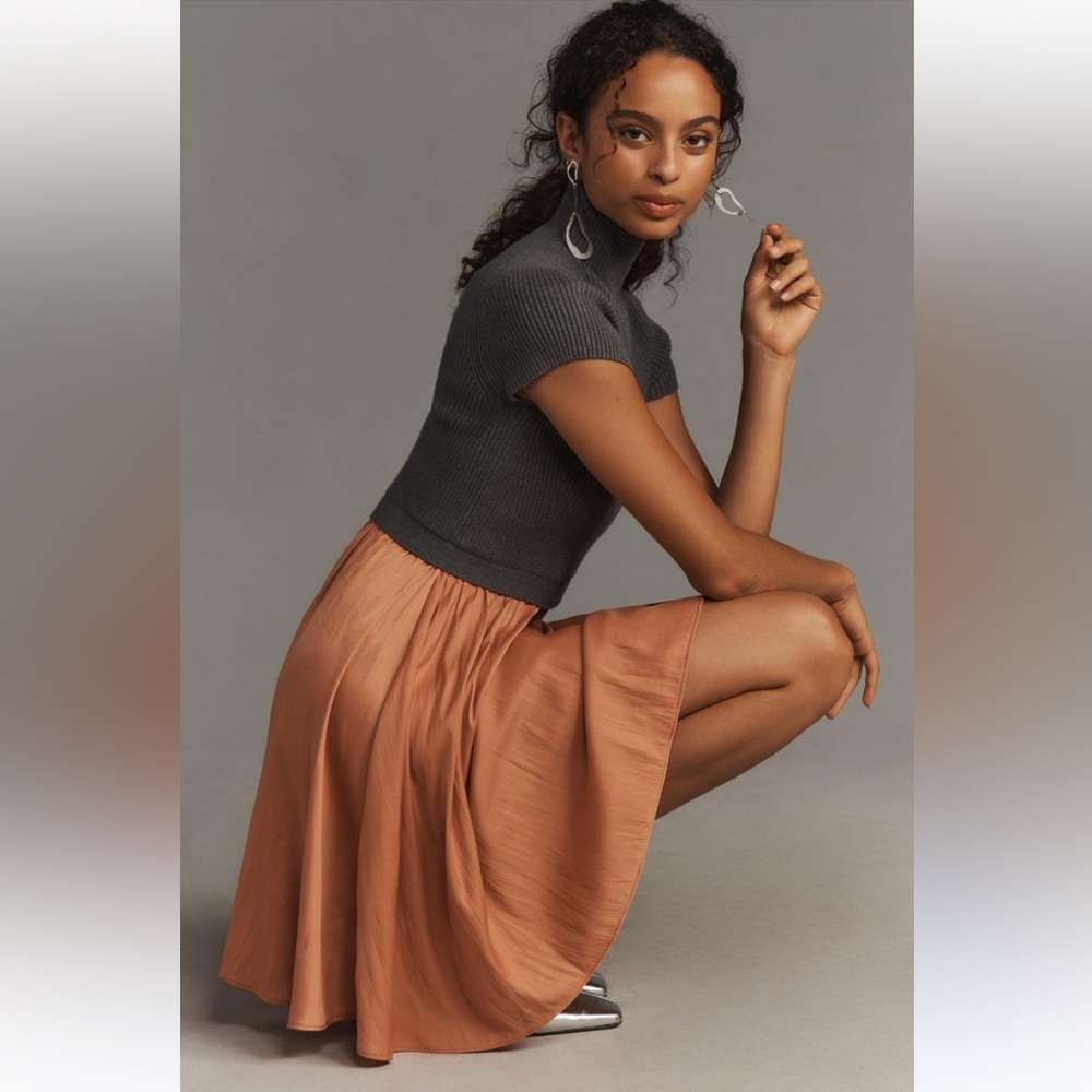 Anthropologie Orange A-Line Knee-Length Skirt